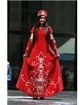 Turkish girl wearing red dress with traditional Turrkish elements