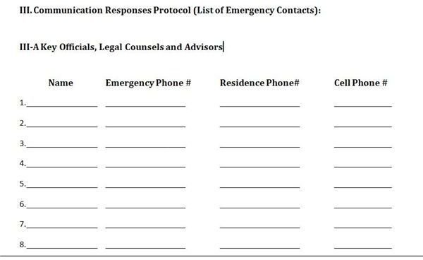 crisis management plan template event