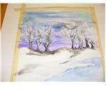 Sponge white paint for snow on trees