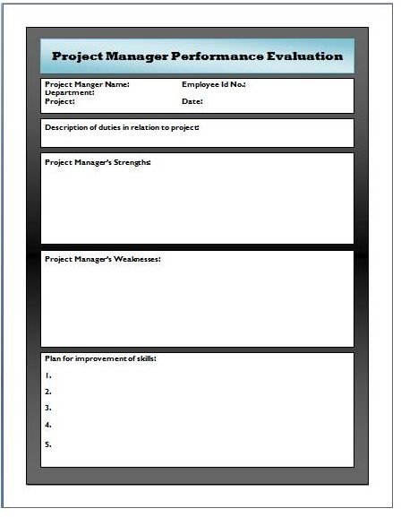 Sample Performance Evaluation For Project Manager Use This Free 