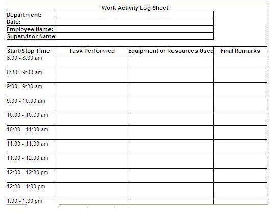 Free Printable Work Log Sheets Download and Modify for Your Own