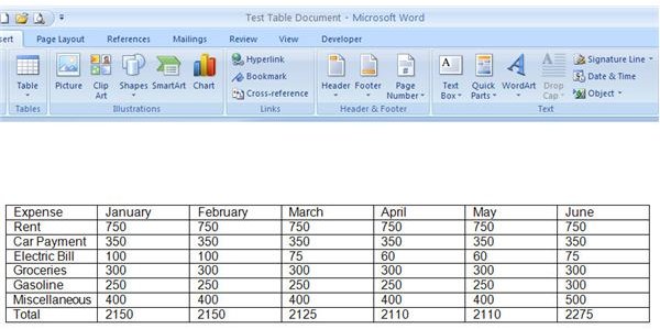 problems with table formatting in word