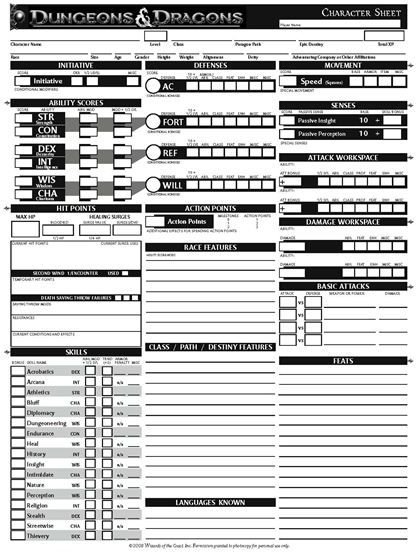 dungeons dragons 4th edition character generator free