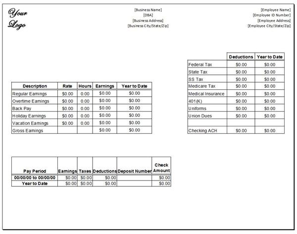 Sample Paycheck Stub Template - Docstoc.