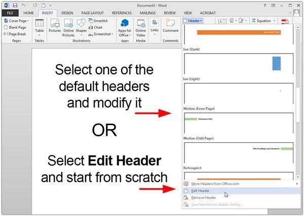 add custom header in word for mac