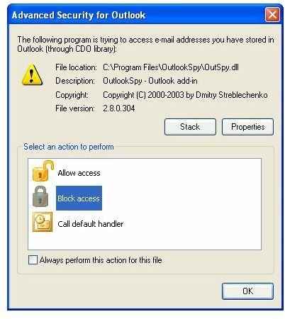 Outlook 2003 A Program Is Trying To Access