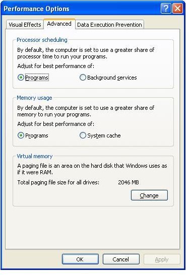 Windows Vista Processor Scheduling Xp