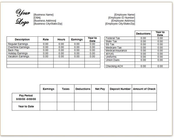 Pay Stub Template Word Document