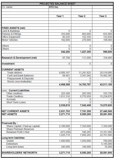 statement financial projections