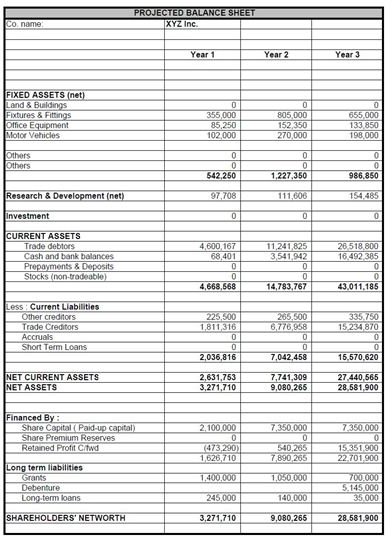 Business Plan Balance Sheet