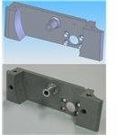 Example of Computers use, CAD image and finished component using programmrd CNC machine from Wikipedia by Mike1024