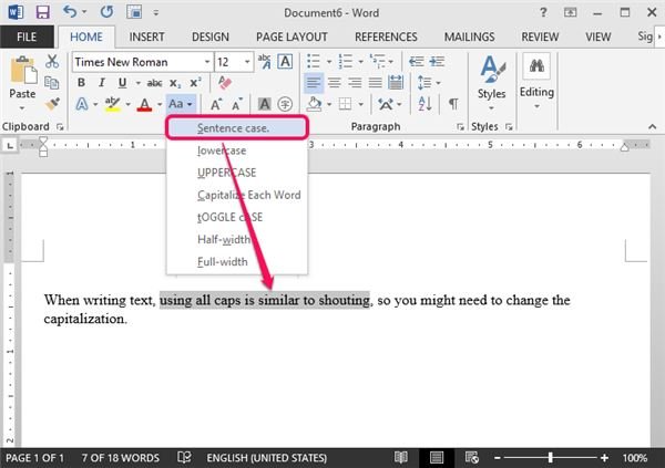 how to change case in word 2013