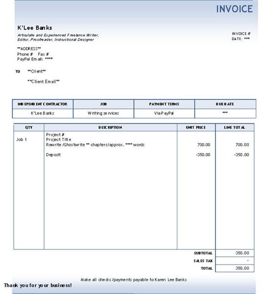 example invoices services rendered