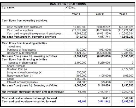 Business plan statement of cash flow