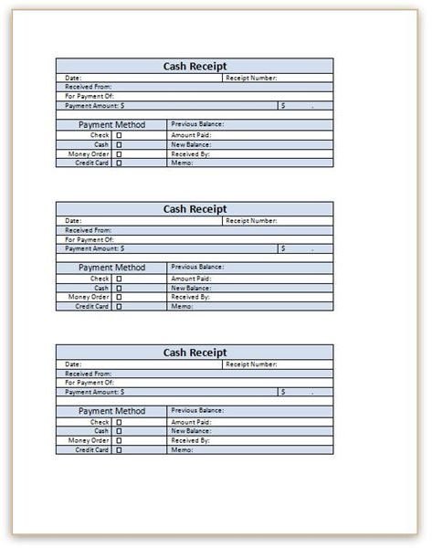 word doc receipt template