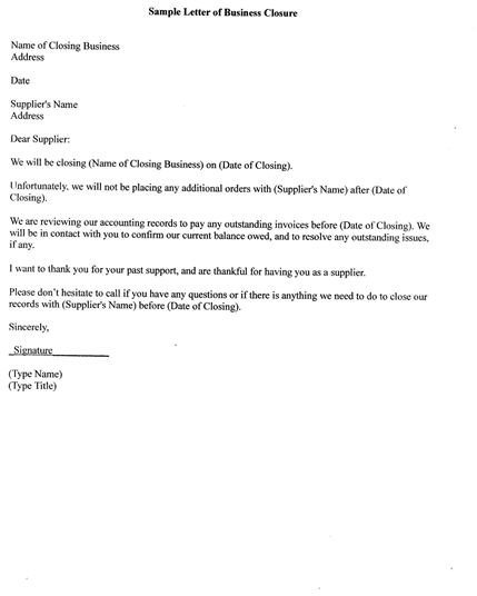 Sample Letter of Business Closure