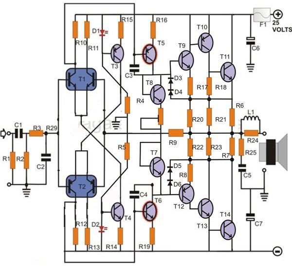 Transis   tors Power Amp Circuit - Transistor Power Amplifier Circuit Diagram Image - Transistors Power Amp Circuit