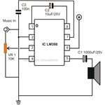 Simple Low Power Audio Amplifier Circuit Diagram Using IC LM386 with a Gain of 200