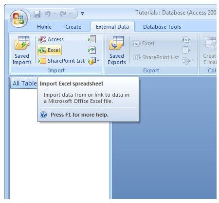 Step 2: Open the External Data tab on the Access ribbon. Click on Excel in the Import category.