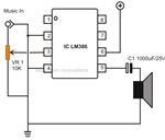Audio Amplifier Circuit Using IC LM386 with Gain 20, Image