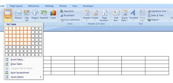 How to insert a table in word