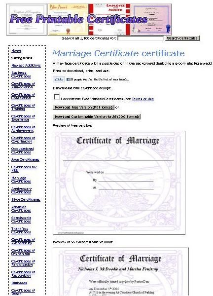 Blank Marriage Licence