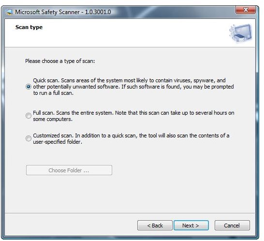 Microsoft Safety Scanner will run on computers with 32-bit or 64-bit editions of Windows 7, Windows Server 2003, Vista or XP.