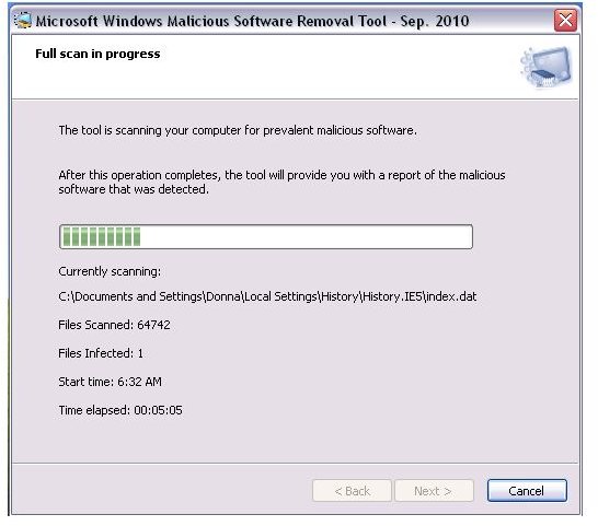 microsoft malicious software removal tool running