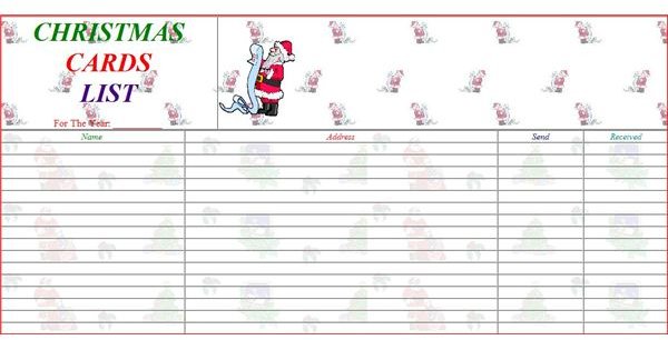 Christmas Card List Template