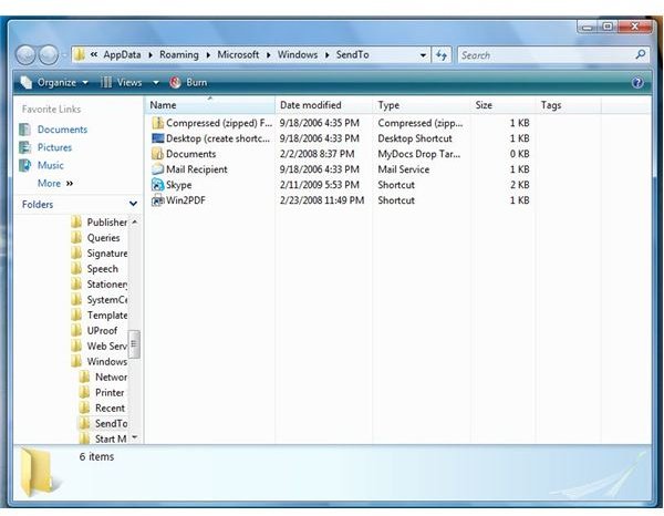 Windows Vista Sendto Folder Location