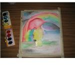 Paint in umbrella and child