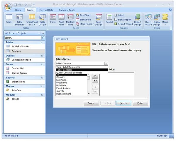 access form tabular layout