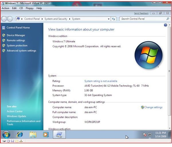 virtual pc windows 7