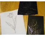 Drawing, carbon paper and scratch art