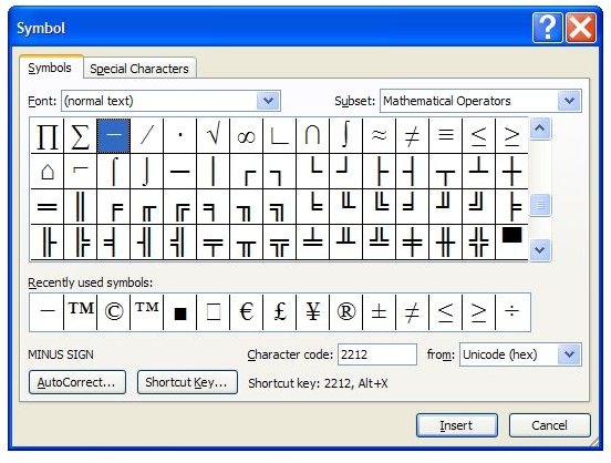 Microsoft Word Special Characters Keyboard Shortcuts