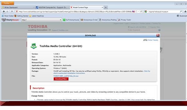 Example: Toshiba Driver Downloads