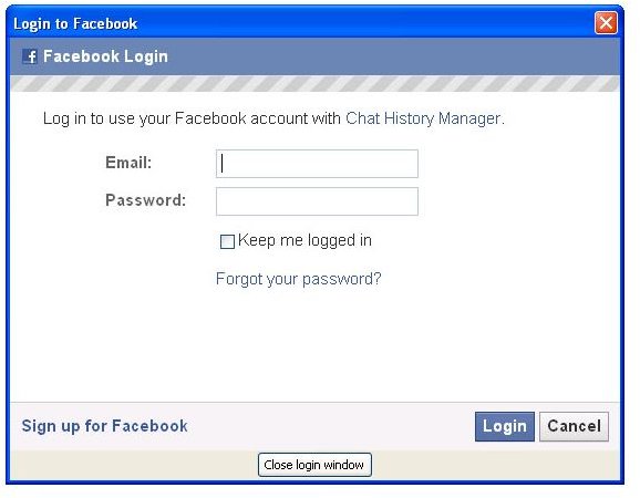 login to facebook dialog. 7. Login to Facebook. The message, You may now