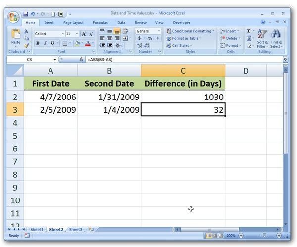Excel 2007 Formula Number Of Days Between Two Dates