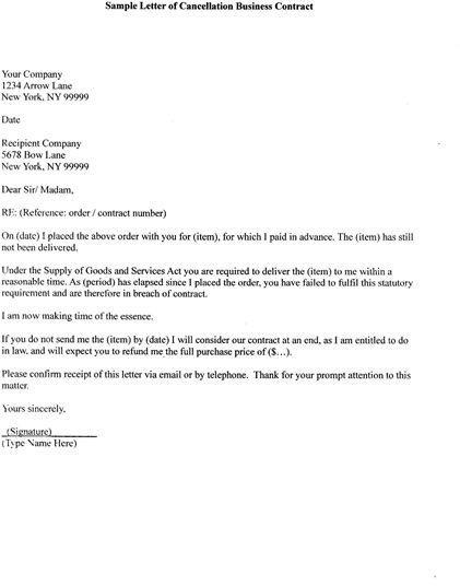 Sample Letter of Cancellation of Business Contract