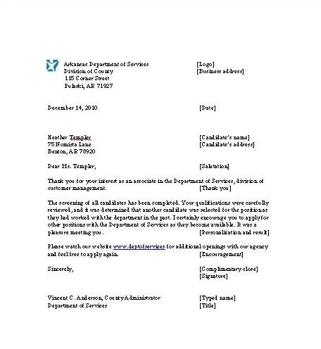 Free Job Rejection Letter Template