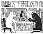 cat and dog in library (public domain)
