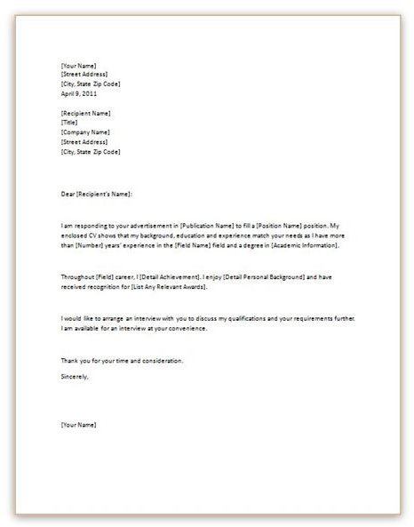 resume format cover letter template word document