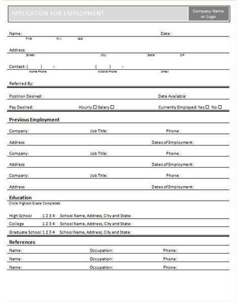 Application For Job Template Basic Job Application Template