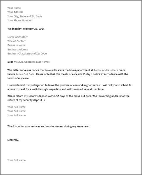 Writing A Letter Of Notice Template