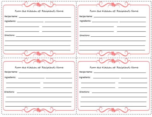 microsoft word recipe card template free