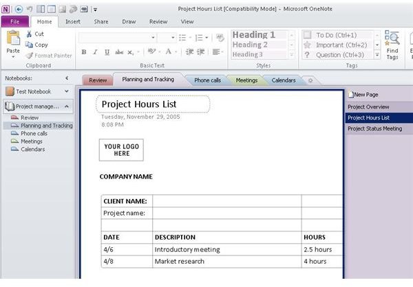 onenote for project management