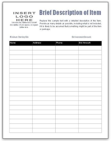 auction bid sheets