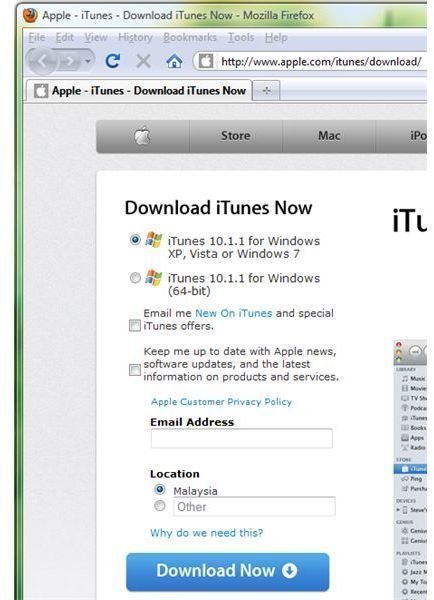 iTunes Download Option: 32-bit and 64-bit Using Firefox browser