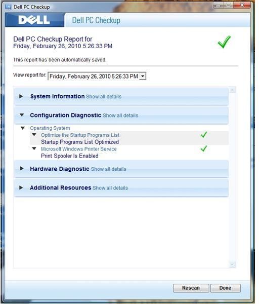 Dell PC Checkup Scan Result