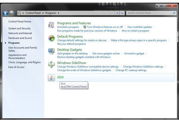 Java Control Panel in Windows 7